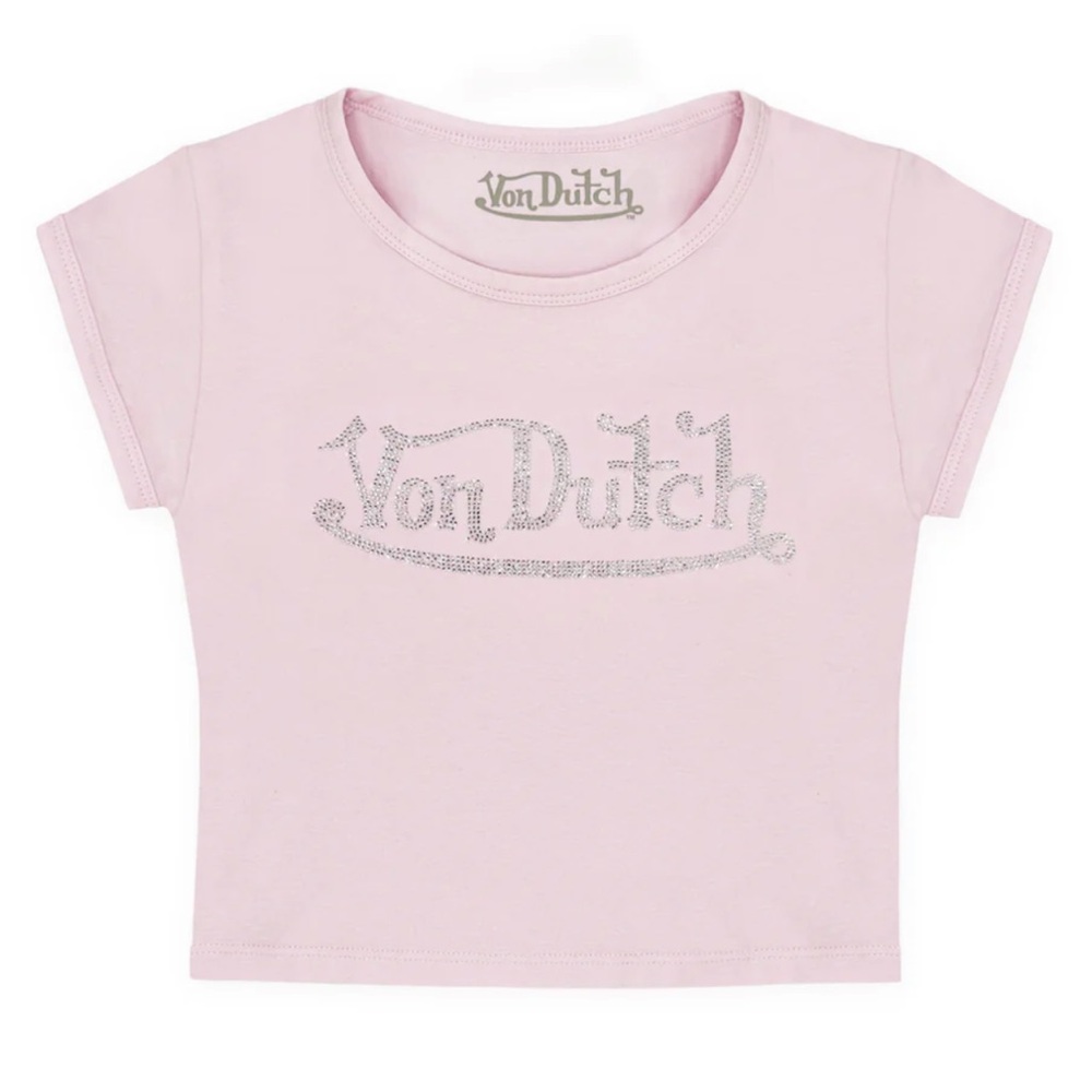 NWT Von Dutch Pink & Clear Rhinestone Baby Tee